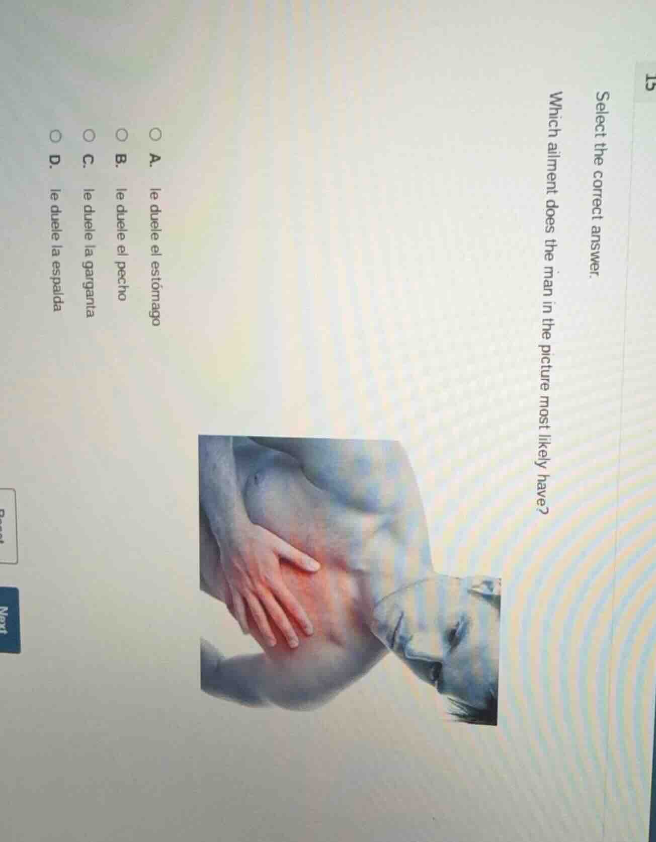 select the correct answer. which ailment does the man in the picture mo…