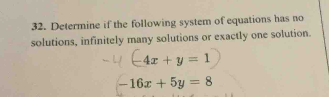 32. determine if the following system of equations has no solutions, in…