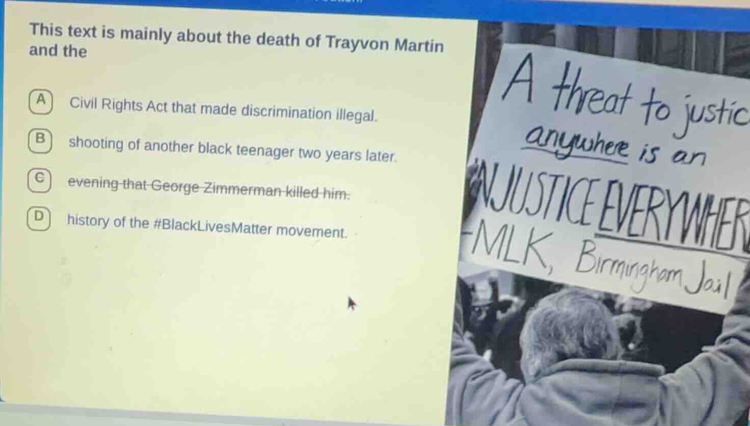 this text is mainly about the death of trayvon martin and the a civil r…