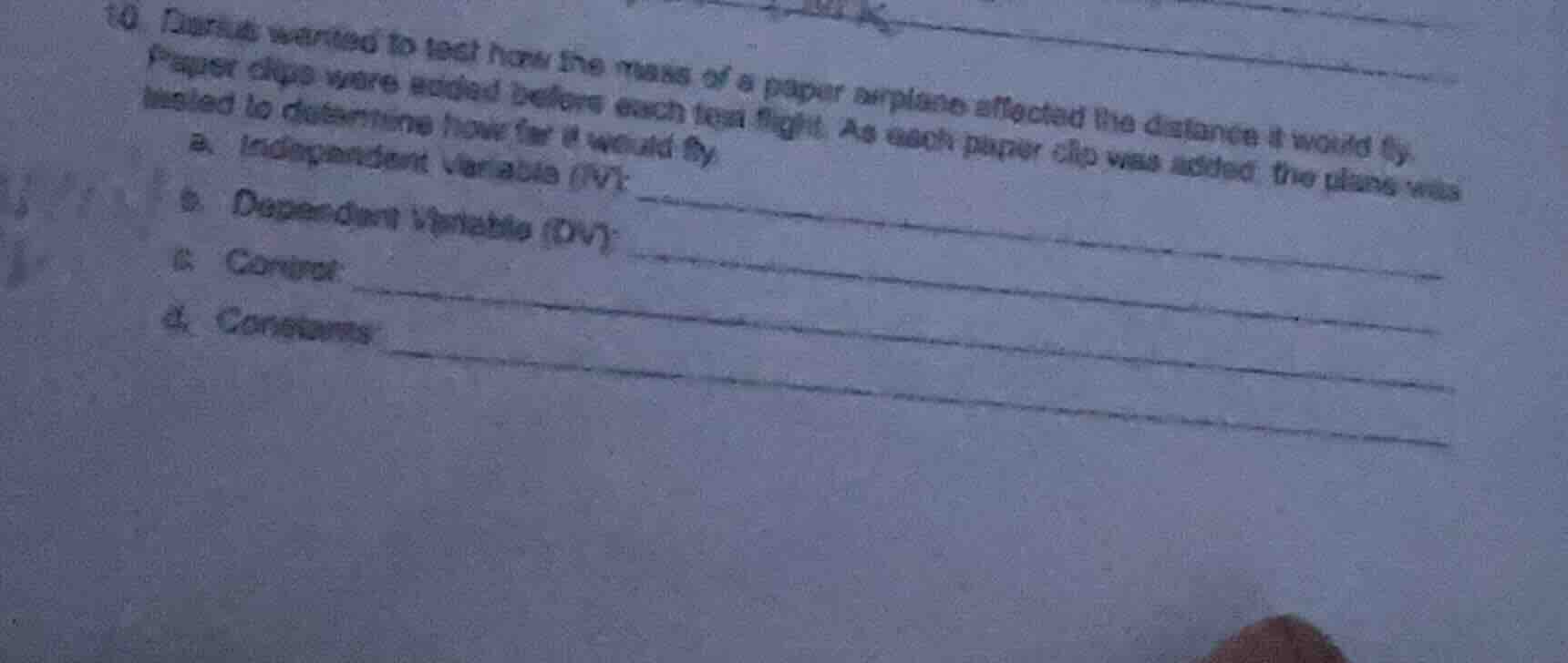 10. daniel wanted to test how the mass of a paper airplane affected the…