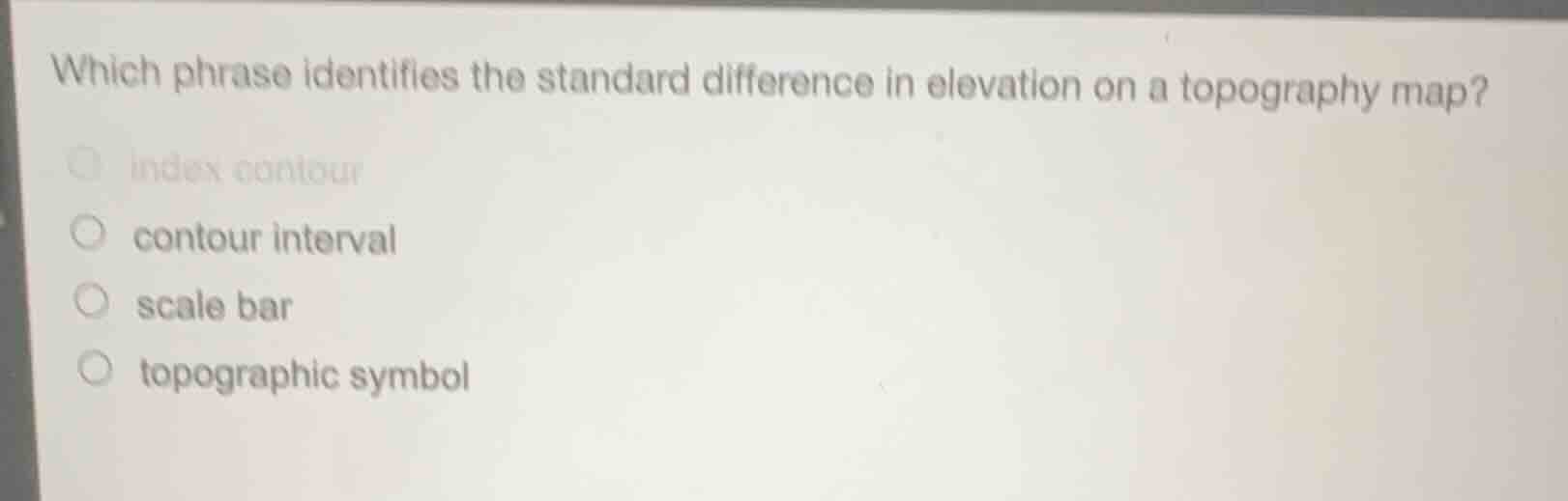 which phrase identifies the standard difference in elevation on a topog…