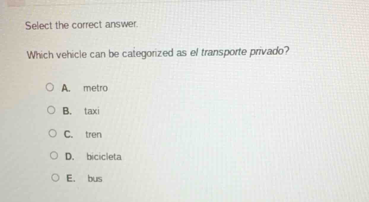 select the correct answer. which vehicle can be categorized as el trans…