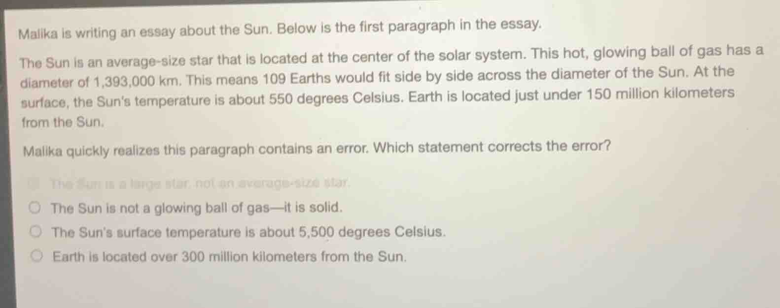 malika is writing an essay about the sun. below is the first paragraph …