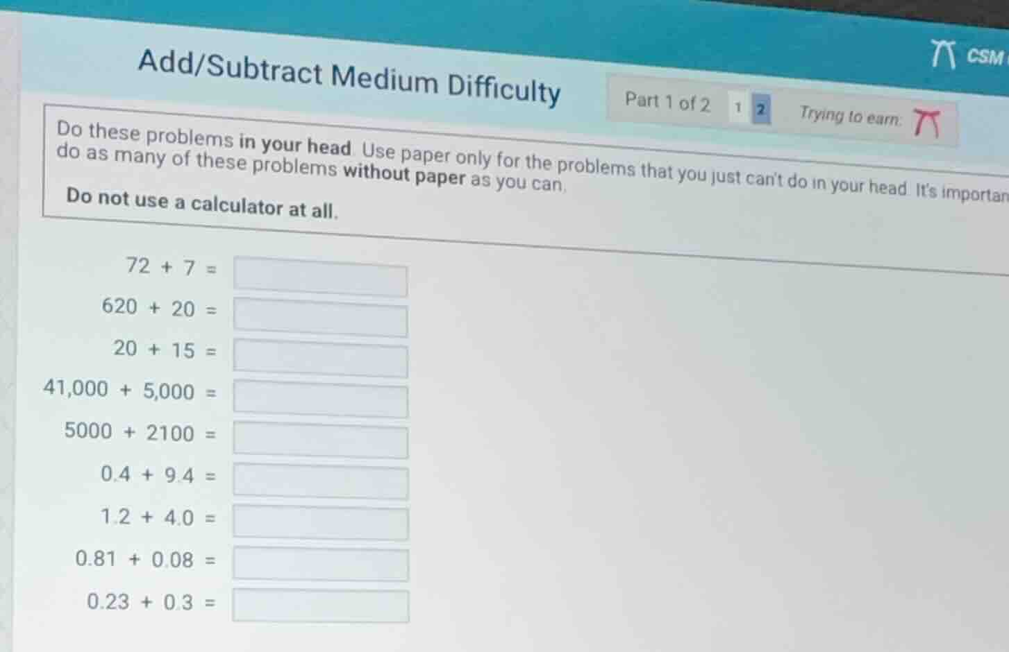 add/subtract medium difficulty part 1 of 2 1 2 trying to earn: do these…