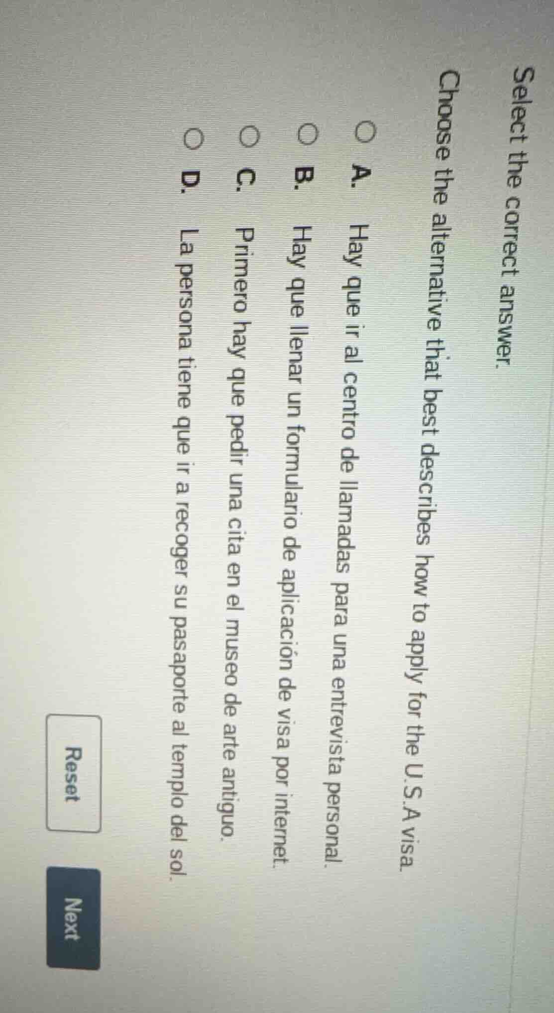 select the correct answer. choose the alternative that best describes h…