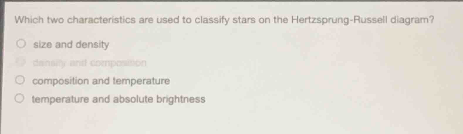 which two characteristics are used to classify stars on the hertzsprung…