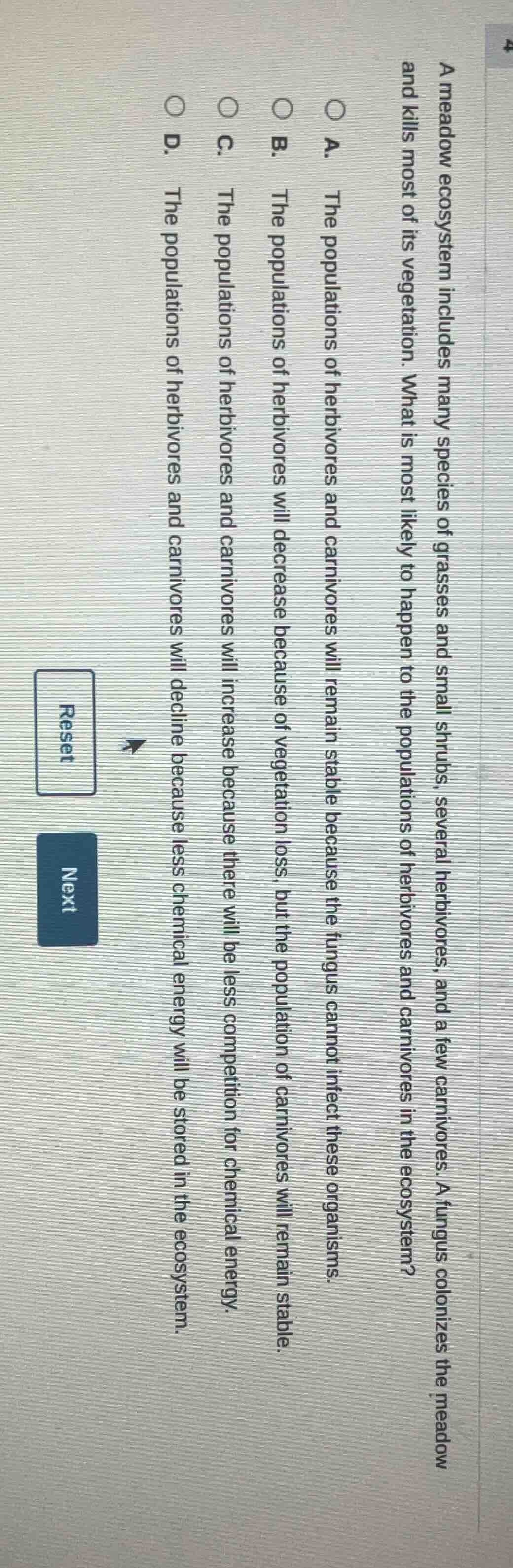 a meadow ecosystem includes many species of grasses and small shrubs, s…