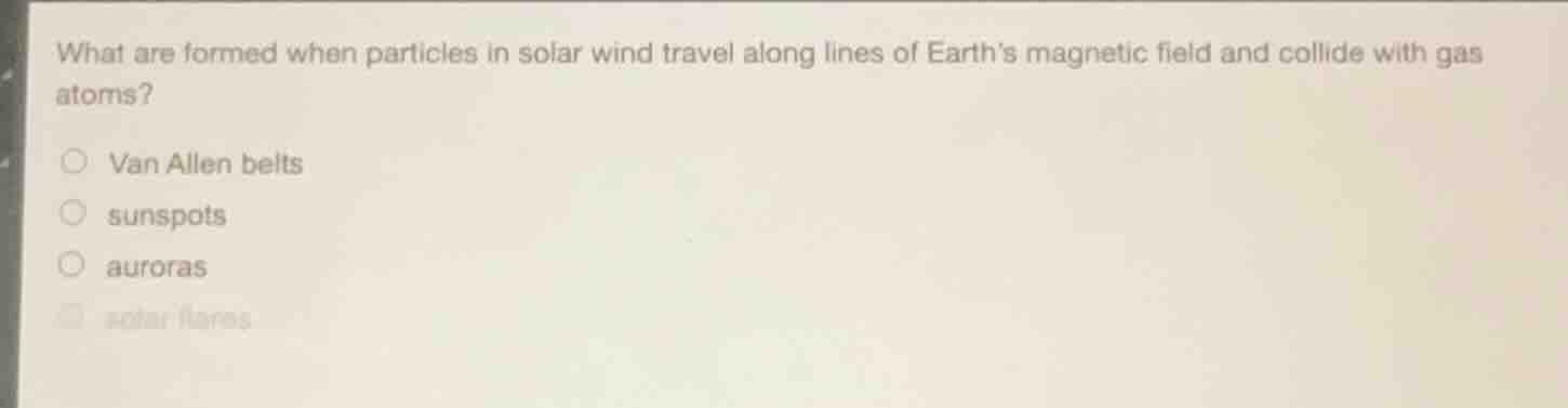 what are formed when particles in solar wind travel along lines of eart…