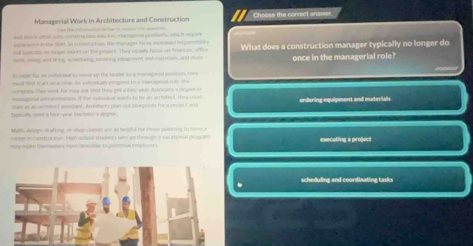 managerial work in architecture and construction use the information be…