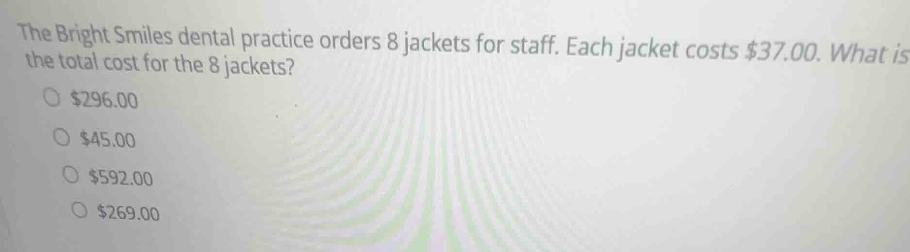 the bright smiles dental practice orders 8 jackets for staff. each jack…