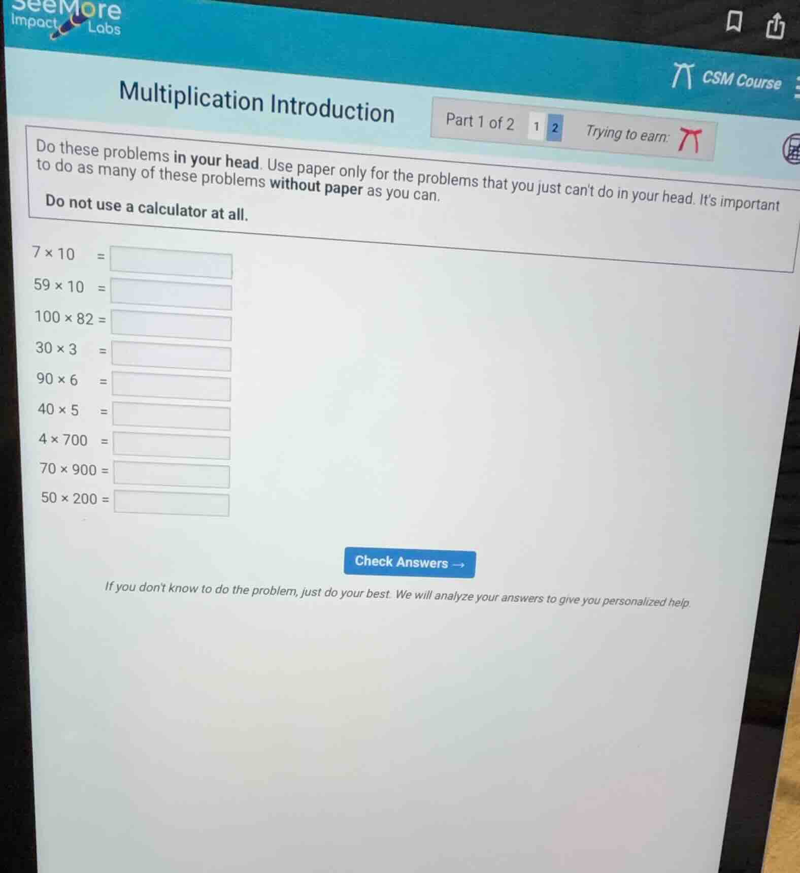 multiplication introduction part 1 of 2 do these problems in your head.…