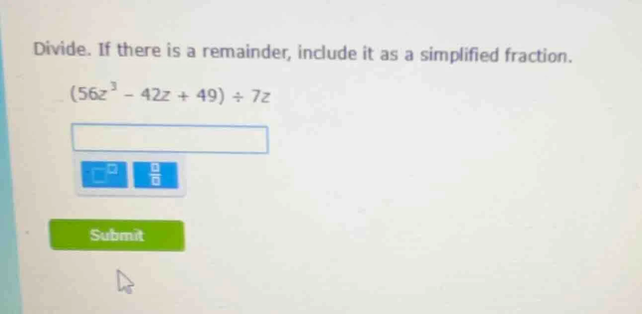 divide. if there is a remainder, include it as a simplified fraction. \…