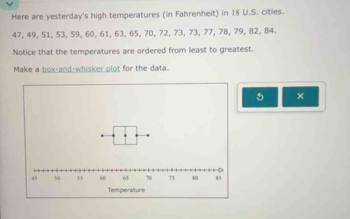 here are yesterdays high temperatures (in fahrenheit) in 18 u.s. cities…