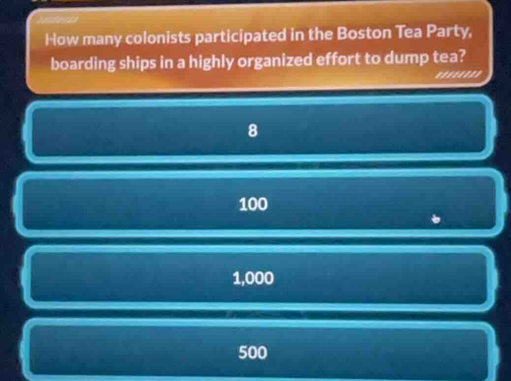 how many colonists participated in the boston tea party, boarding ships…