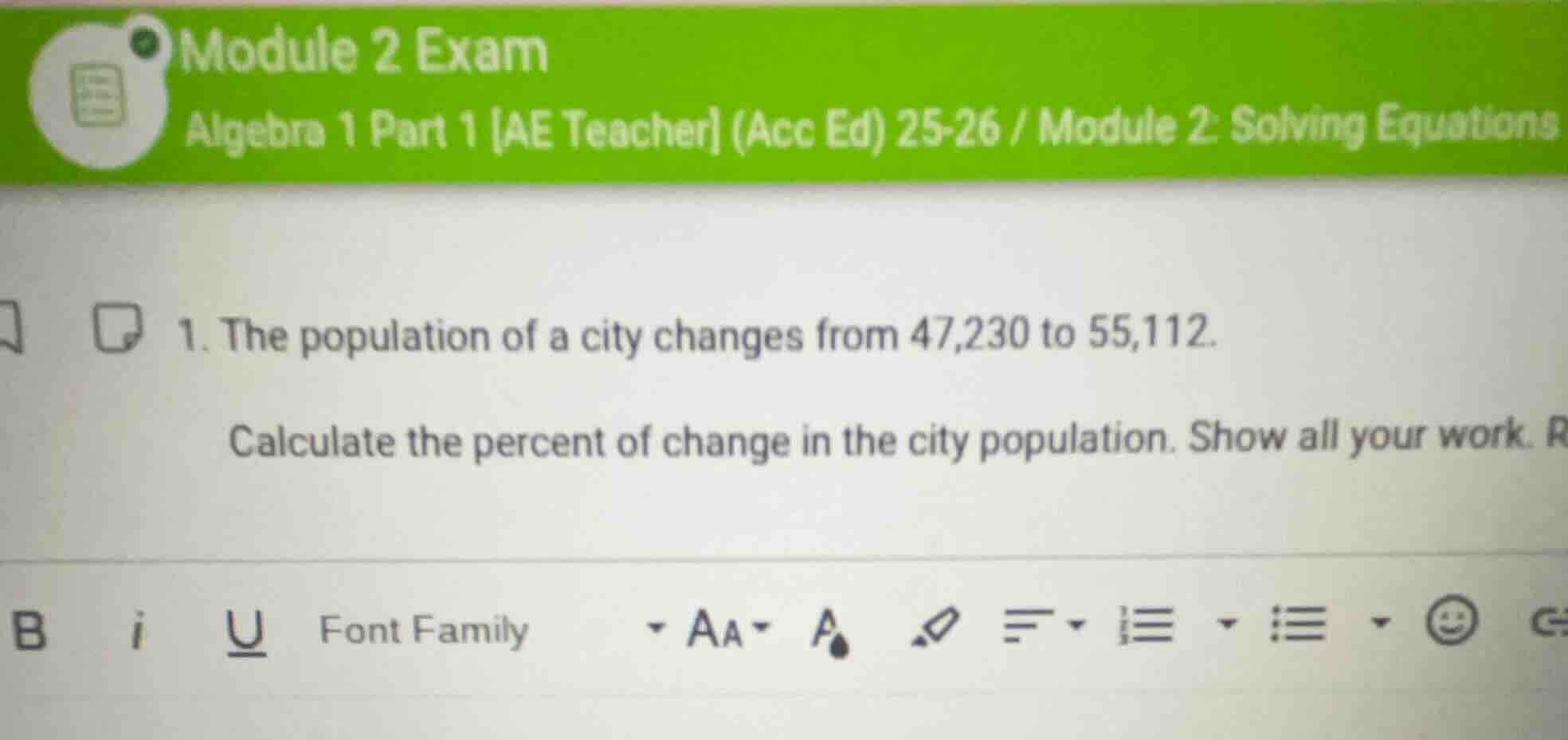 1. the population of a city changes from 47,230 to 55,112. calculate th…