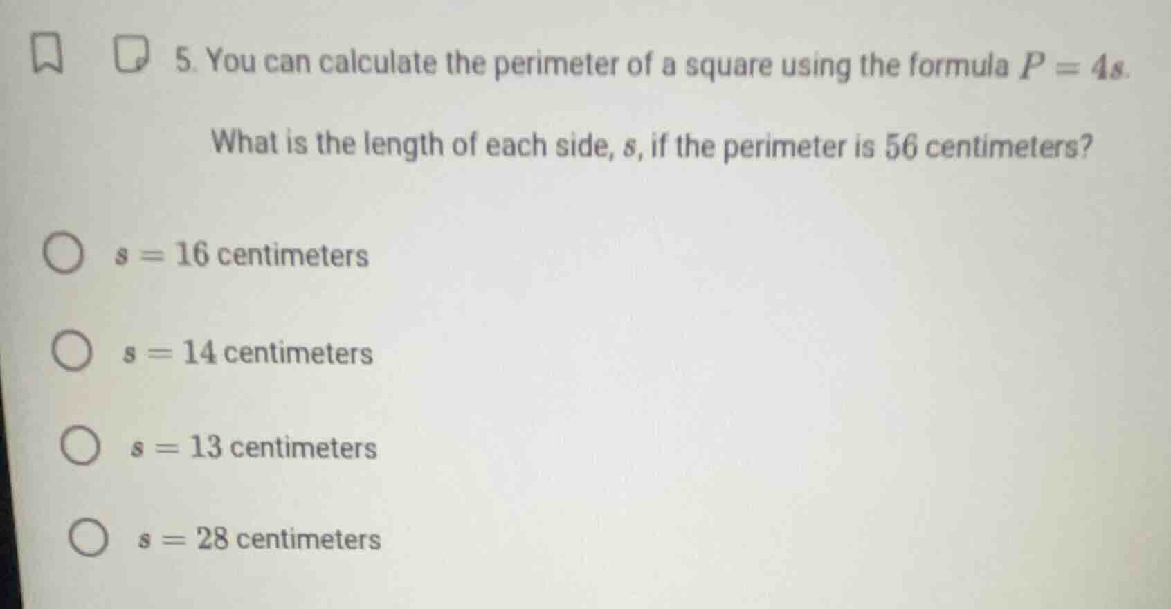 5. you can calculate the perimeter of a square using the formula $p = 4…