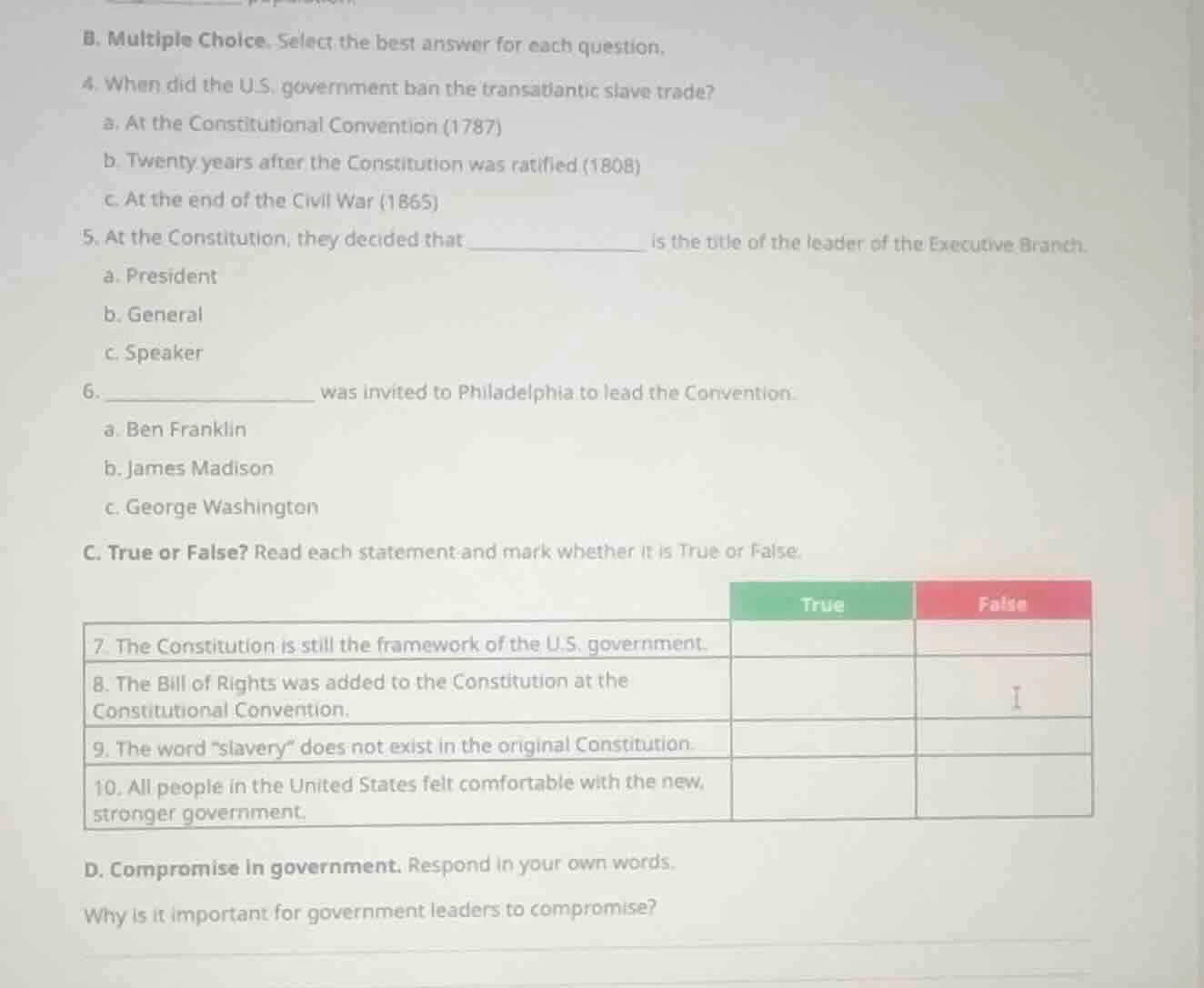 b. multiple choice. select the best answer for each question. 4. when d…