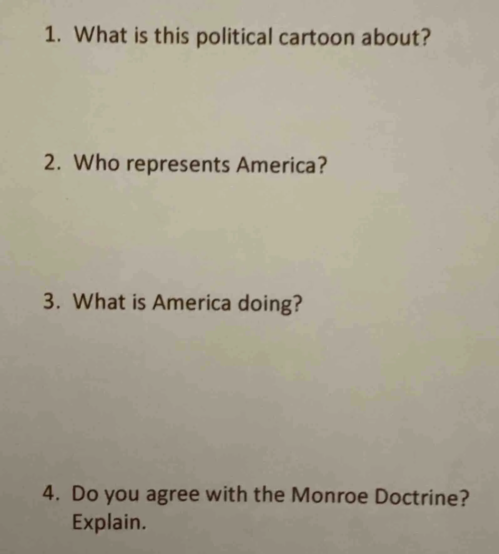 1. what is this political cartoon about? 2. who represents america? 3. …