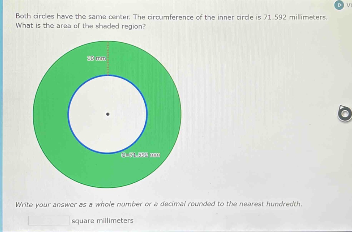 both circles have the same center. the circumference of the inner circl…
