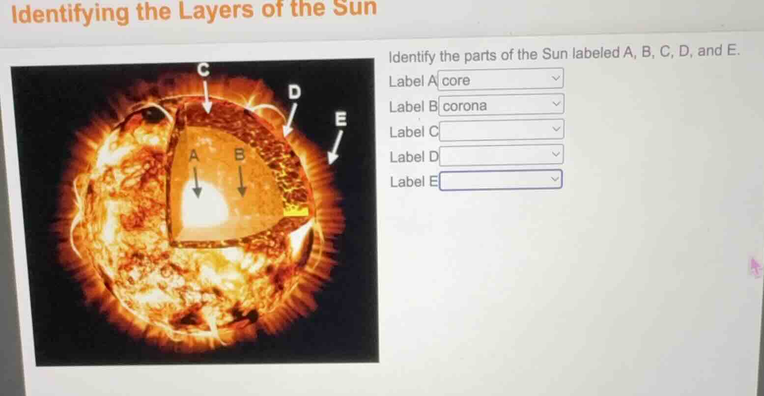 identifying the layers of the sun identify the parts of the sun labeled…