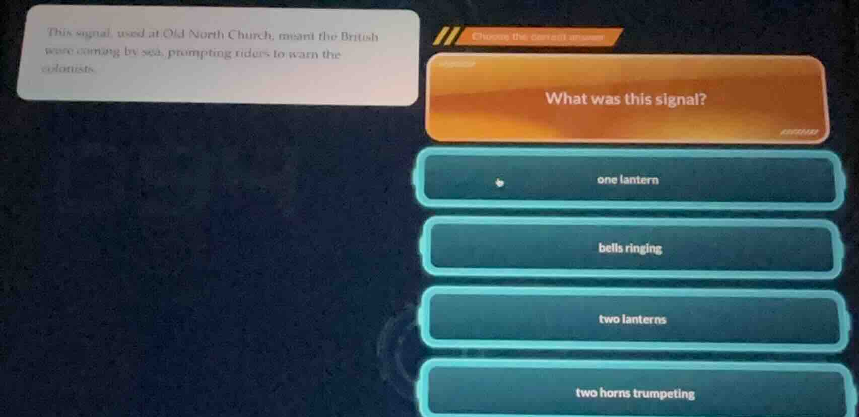 this signal, used at old north church, meant the british were coming by…