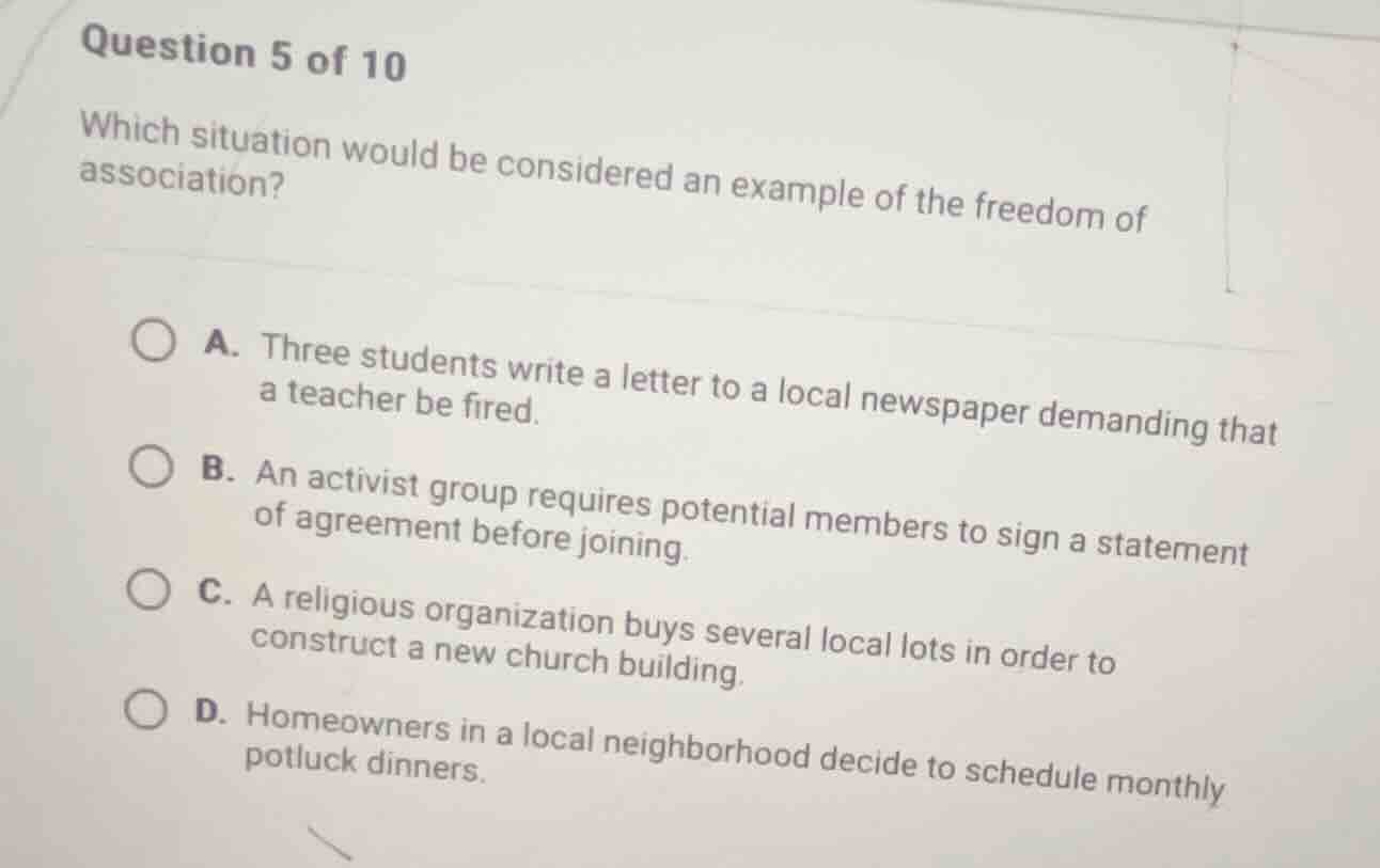 question 5 of 10 which situation would be considered an example of the …