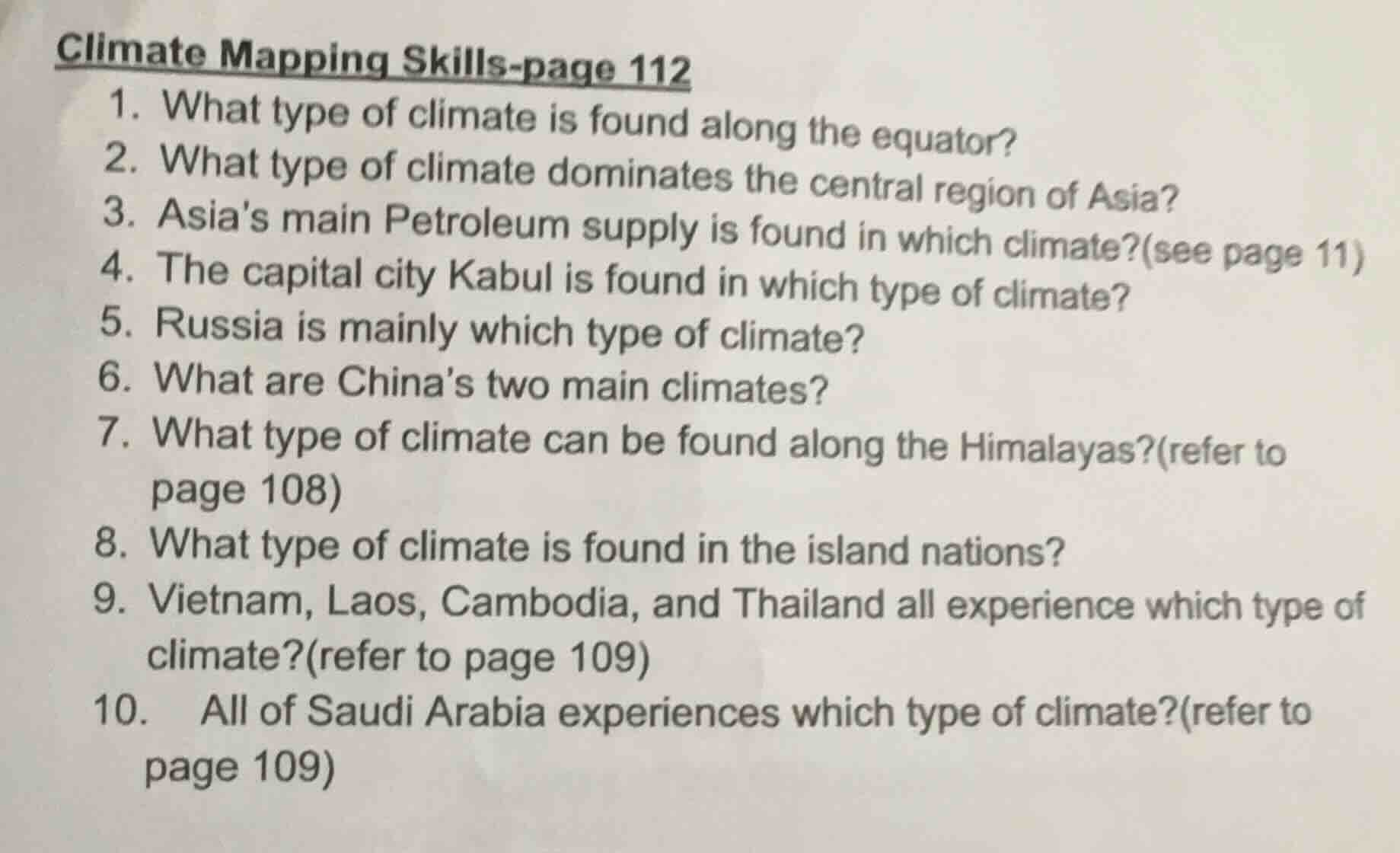 climate mapping skills-page 112 1. what type of climate is found along …