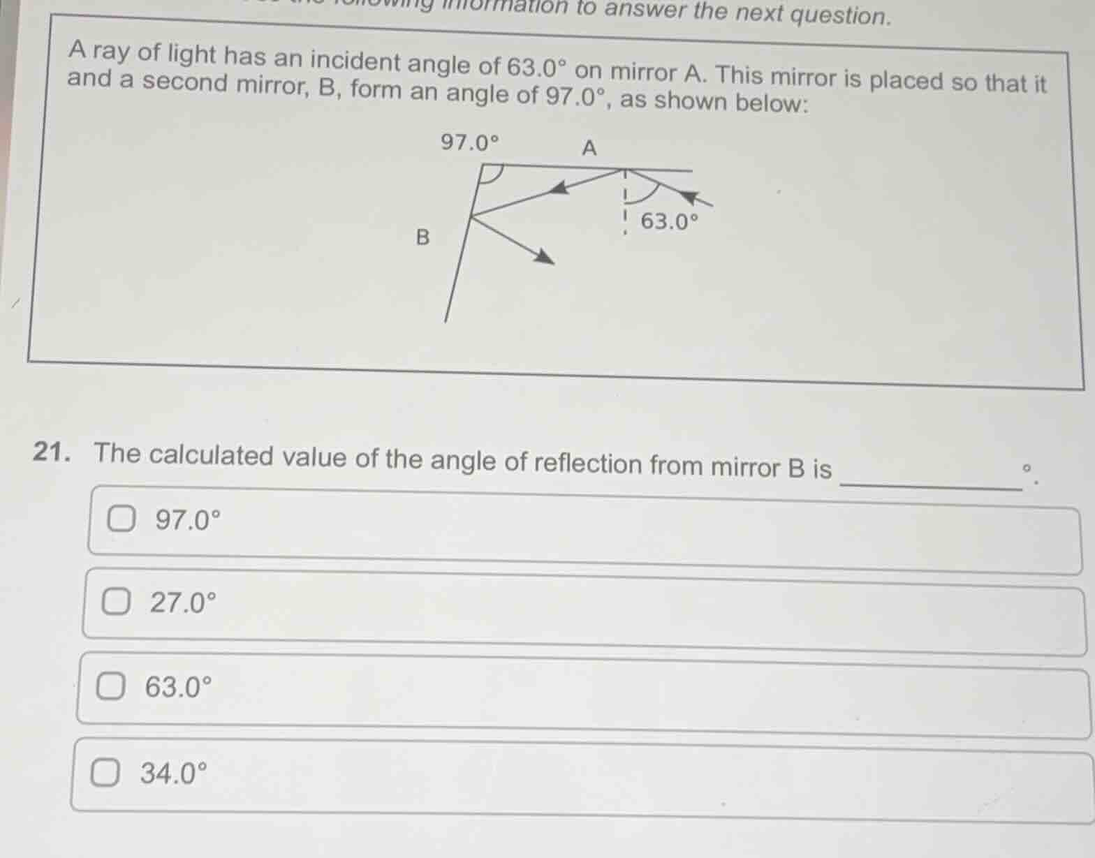 use the following information to answer the next question. a ray of lig…