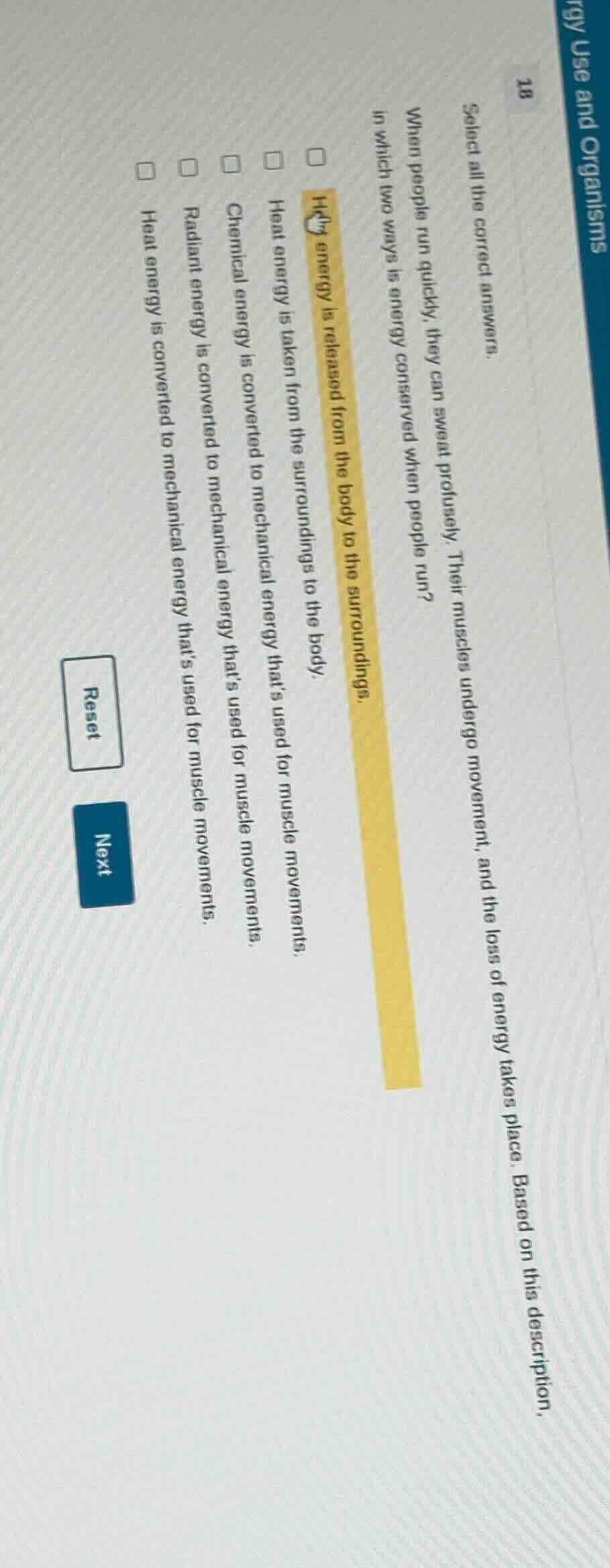 select all the correct answers. when people run quickly, they can sweat…