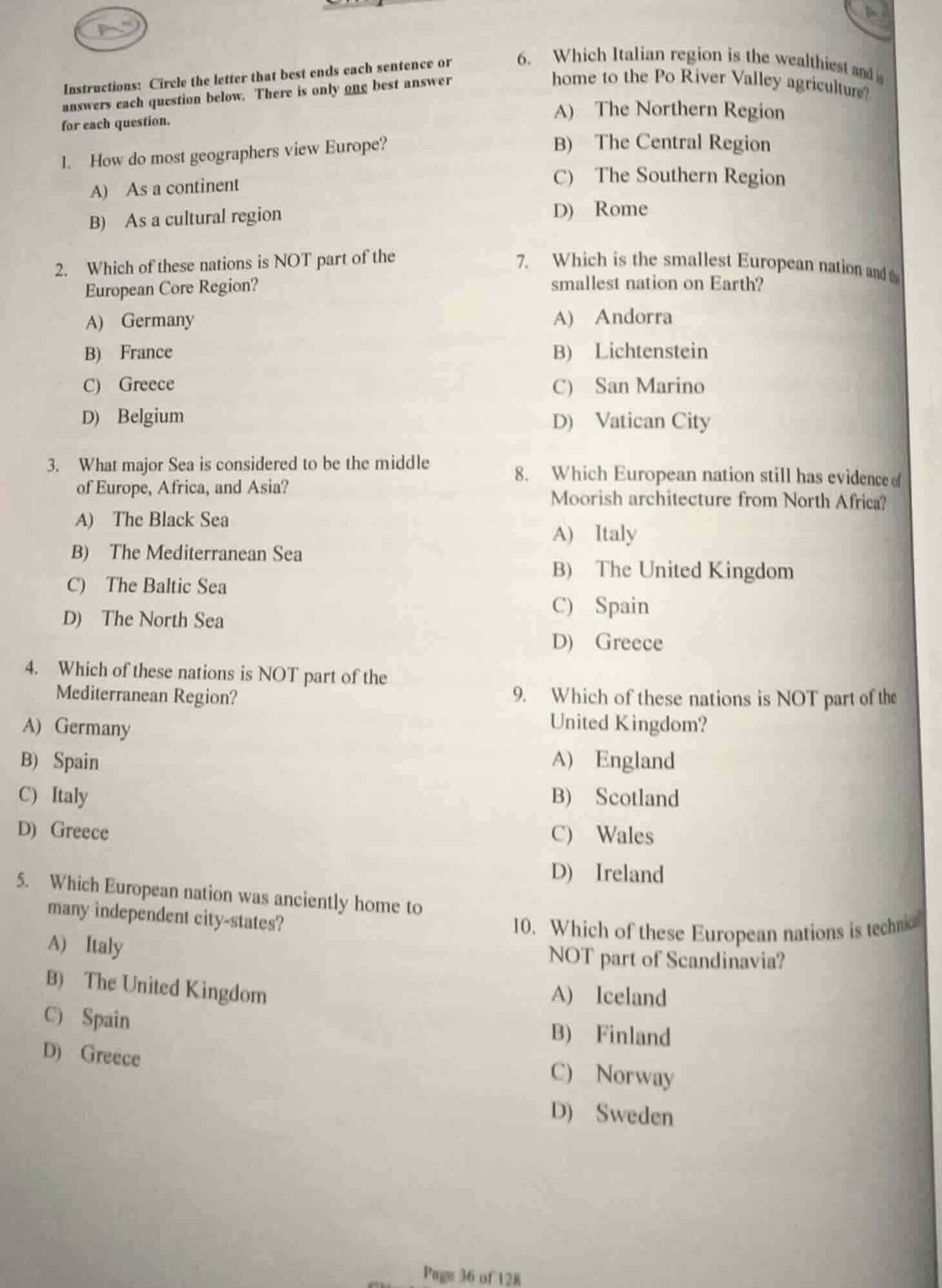 instructions: circle the letter that best ends each sentence or answers…