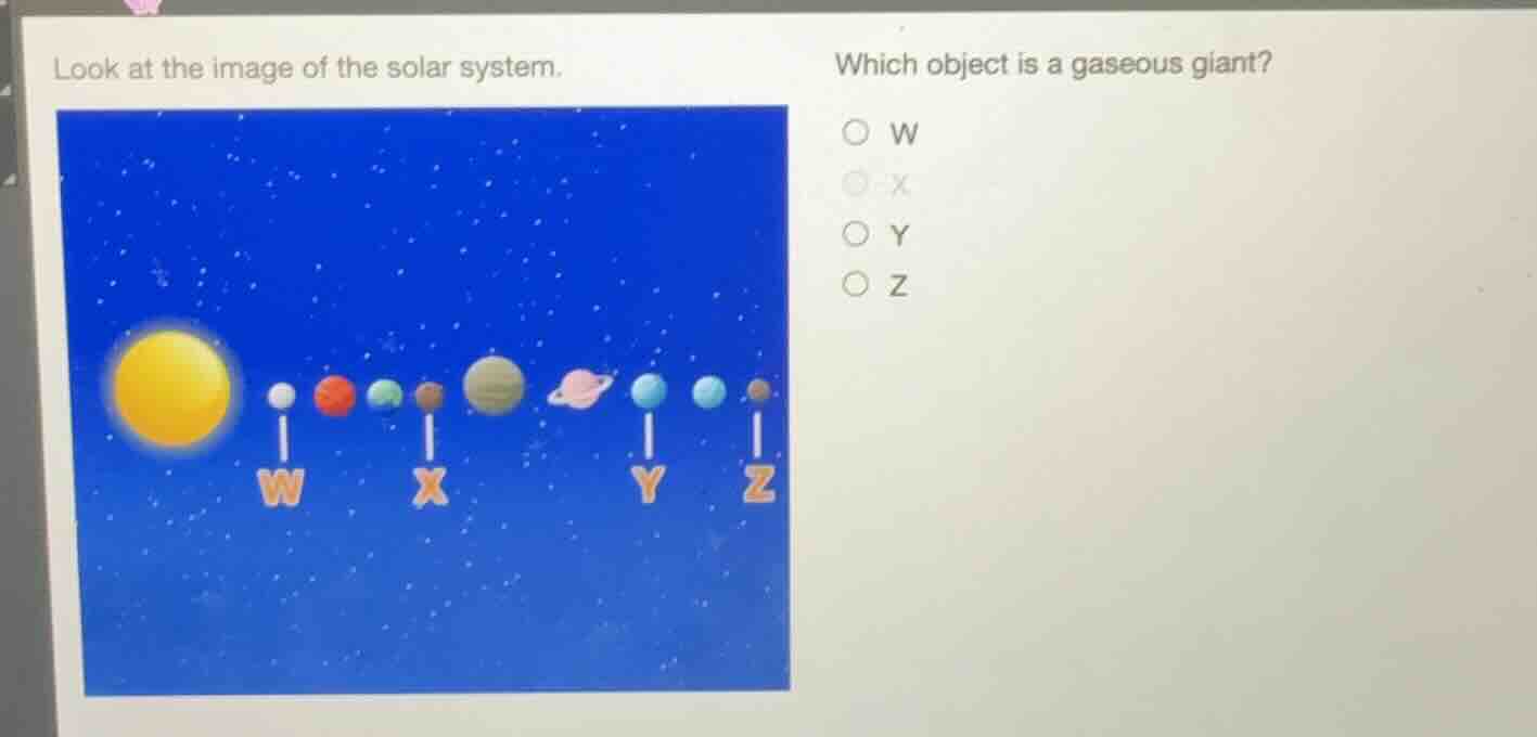 look at the image of the solar system. which object is a gaseous giant?…