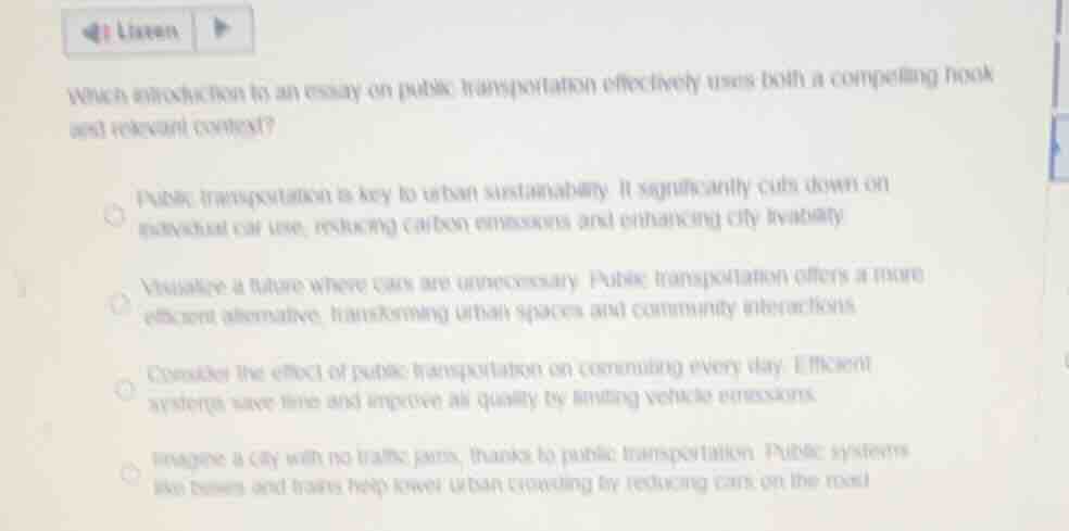 which introduction to an essay on public transportation effectively use…