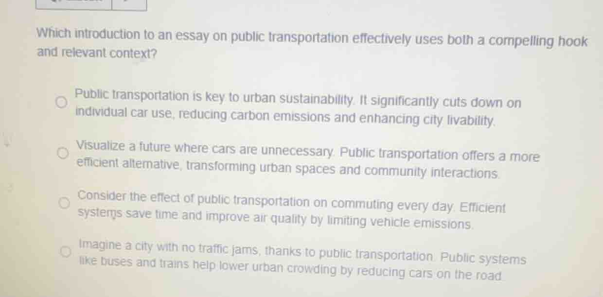 which introduction to an essay on public transportation effectively use…