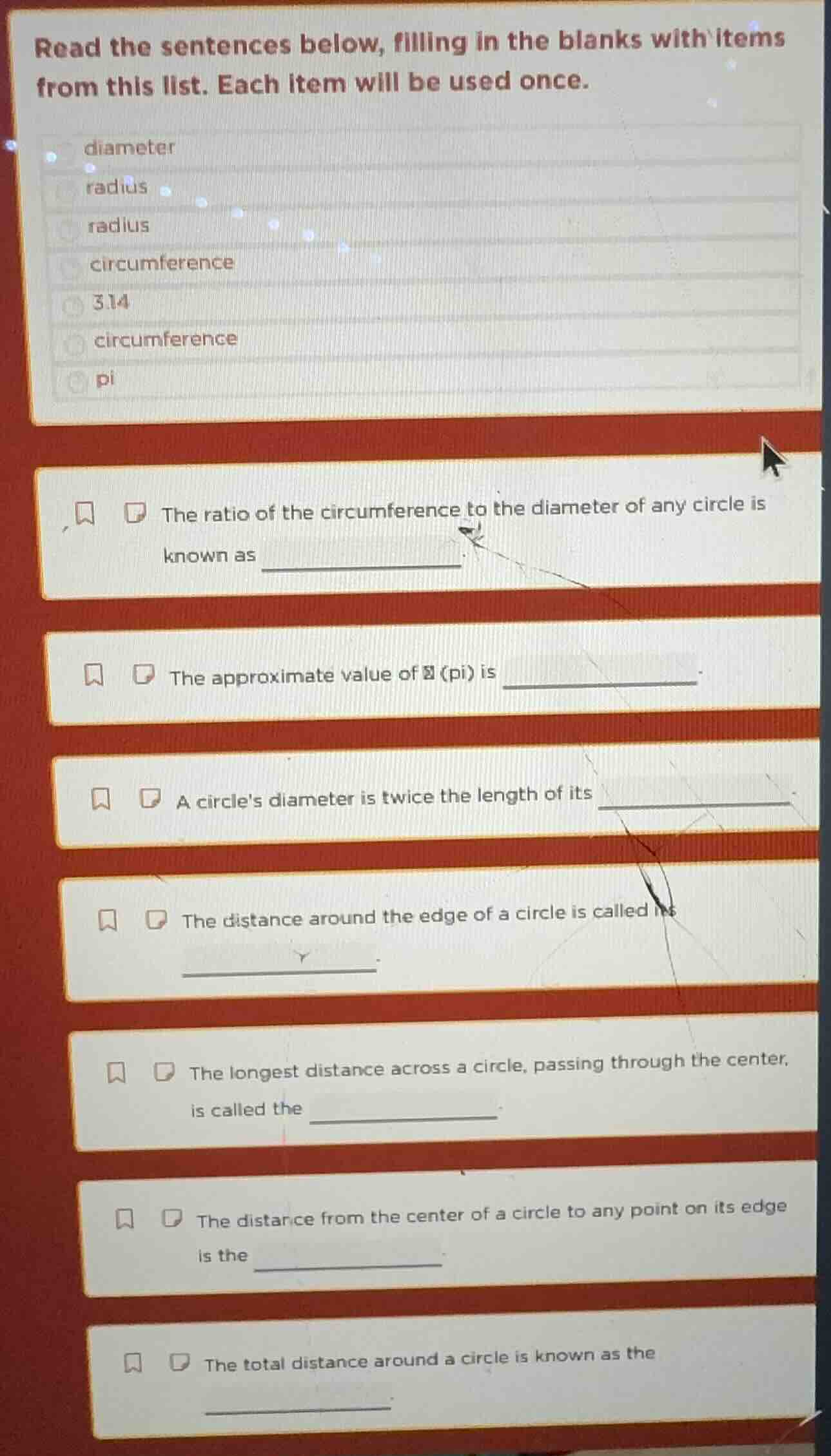 read the sentences below, filling in the blanks with items from this li…