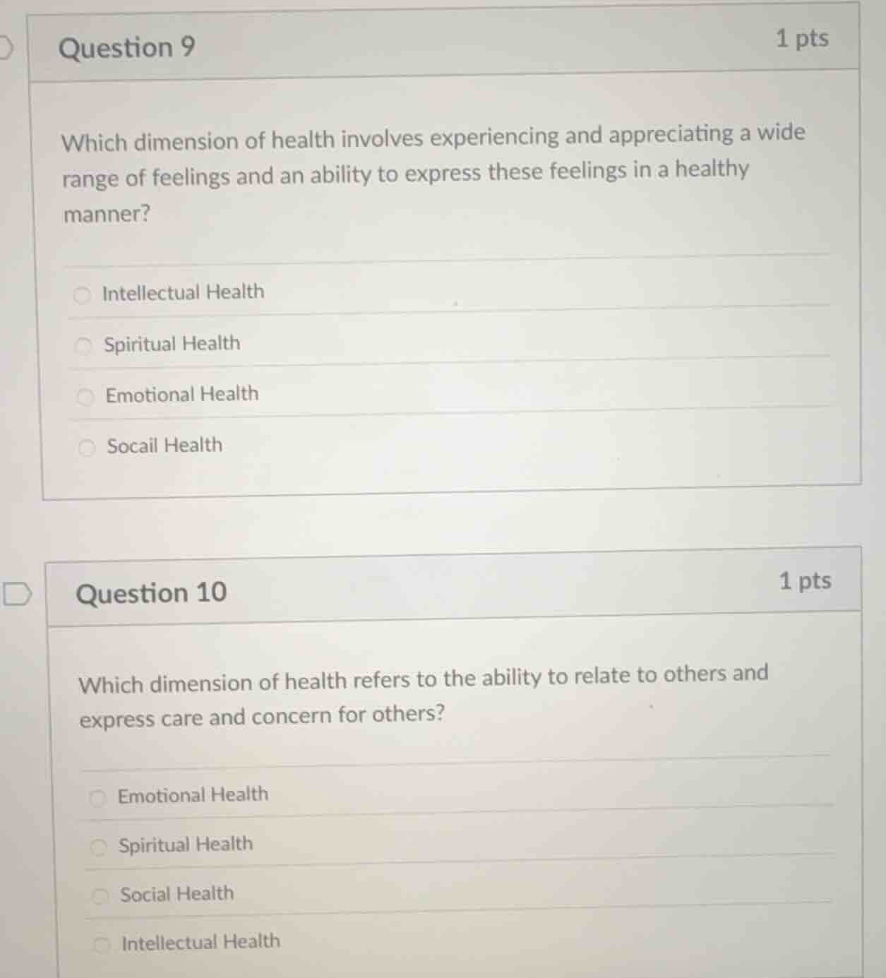 question 9 1 pts which dimension of health involves experiencing and ap…