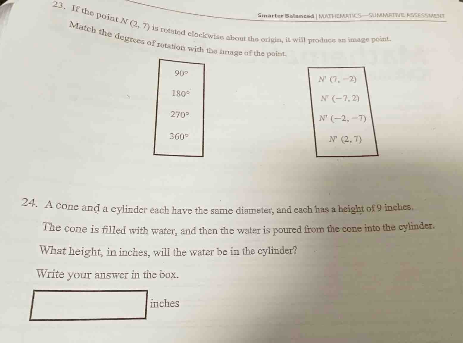 23. if the point n(2, 7) is rotated clockwise about the origin, it will…