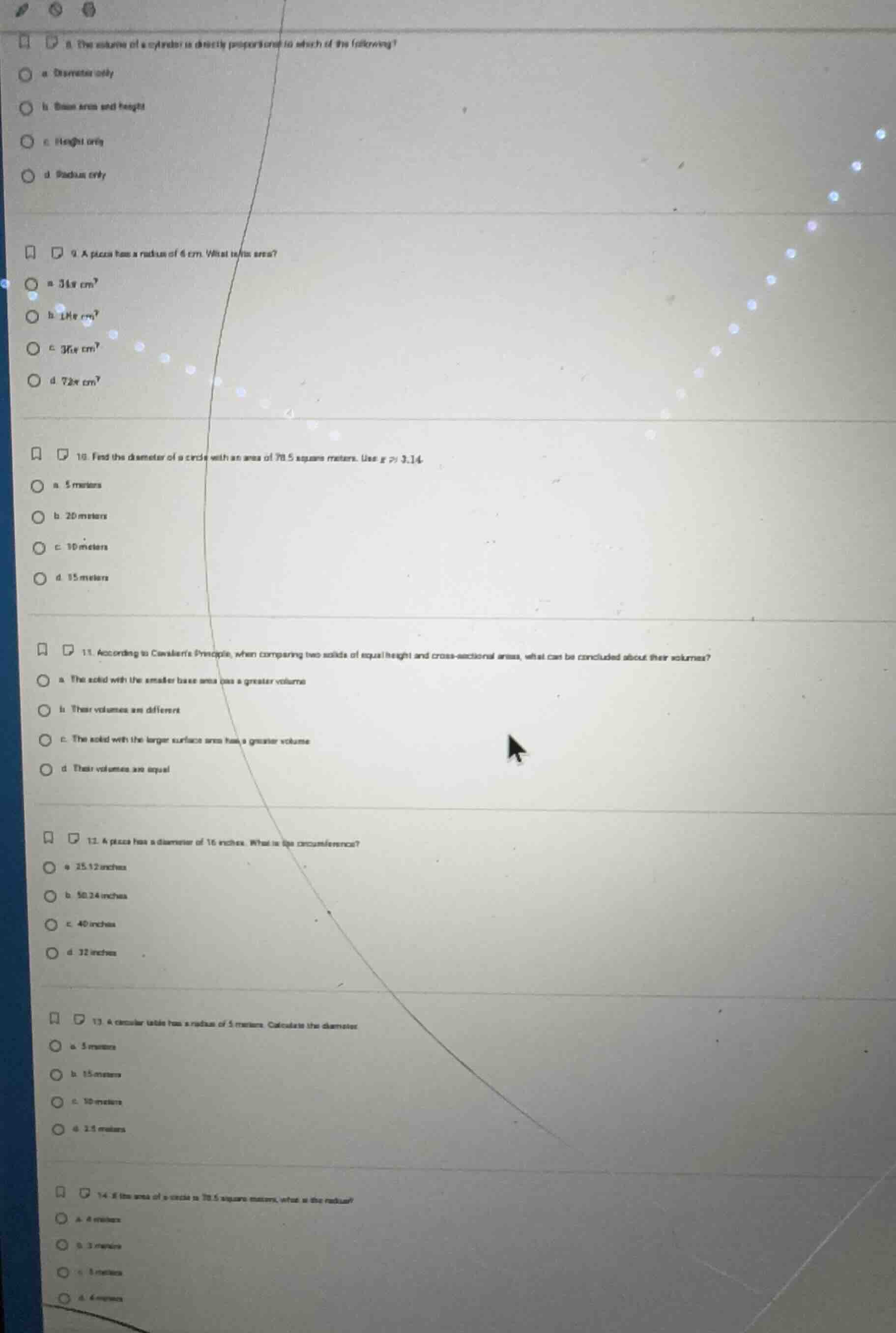 8. the volume of a cylinder is directly proportional to which of the fo…