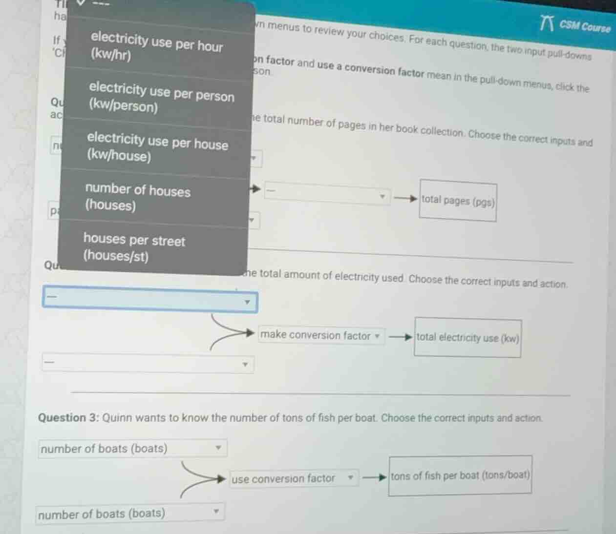 wn menus to review your choices. for each question, the two input pull …
