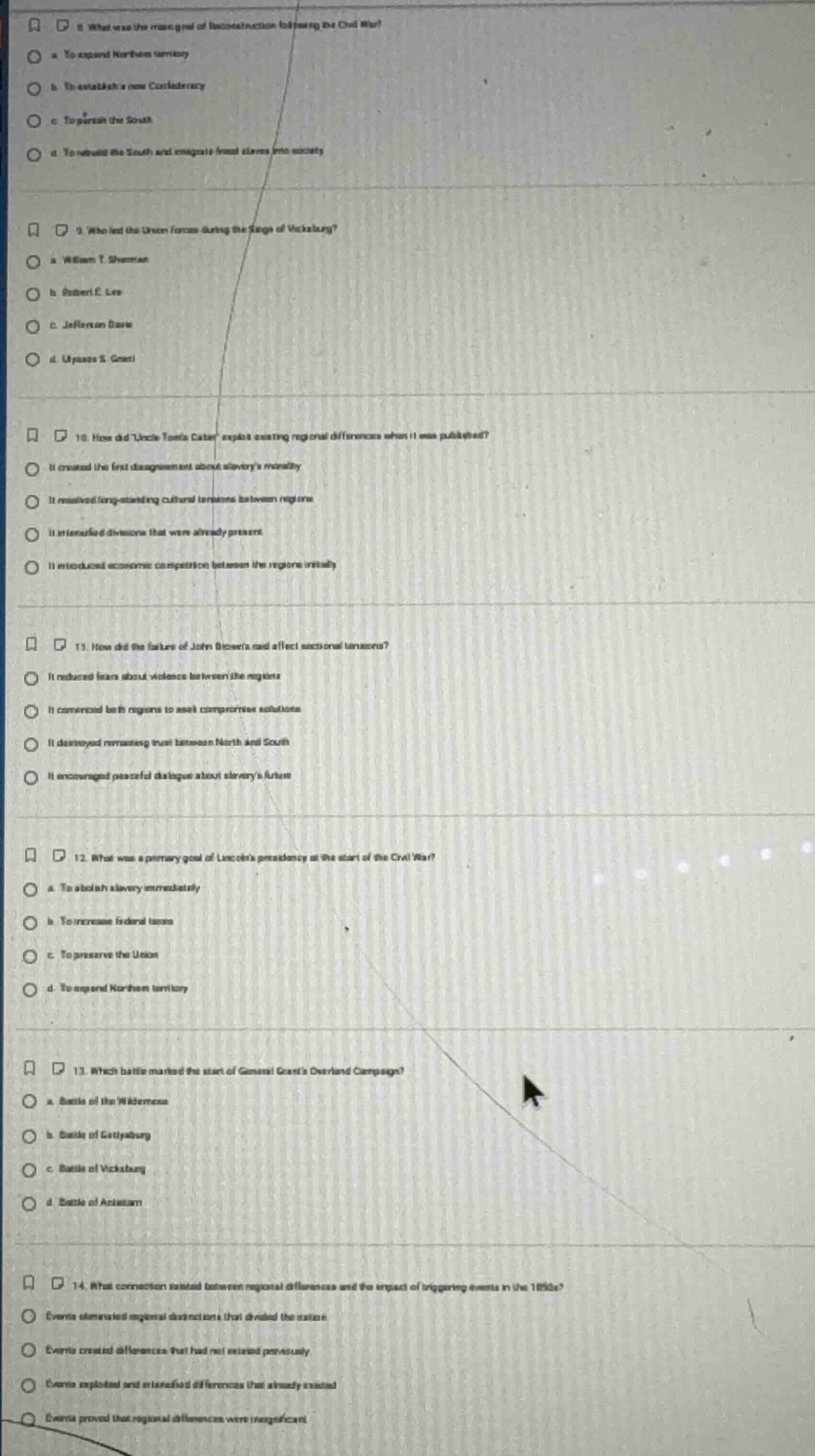 8 what was the main goal of reconstruction following the civil war? a. …