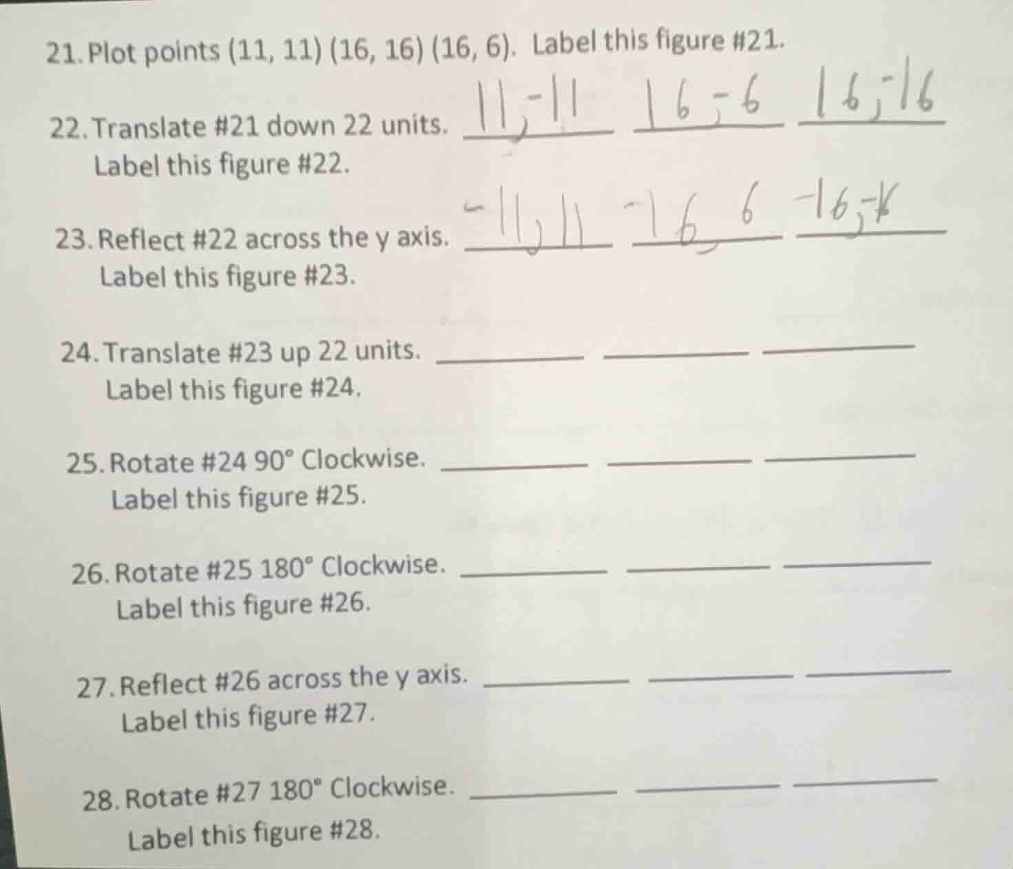 21. plot points (11, 11) (16, 16) (16, 6). label this figure #21. 22. t…