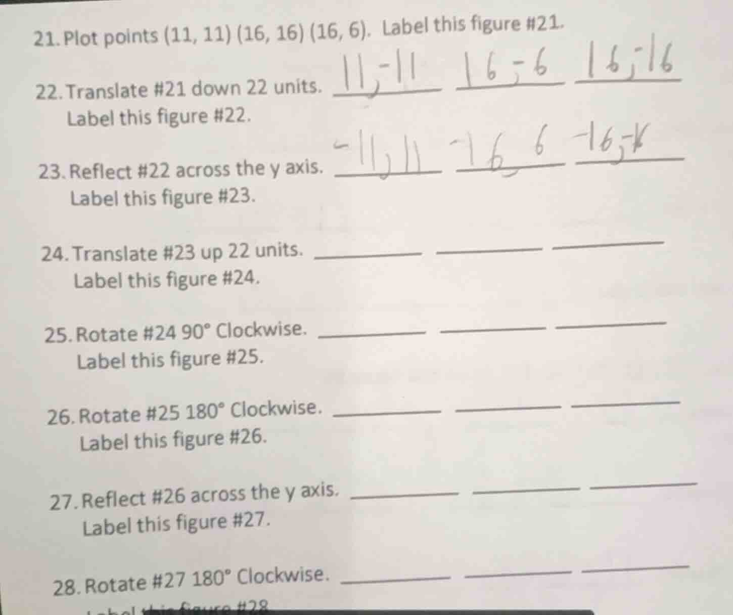 21. plot points (11, 11) (16, 16) (16, 6). label this figure #21. 22. t…