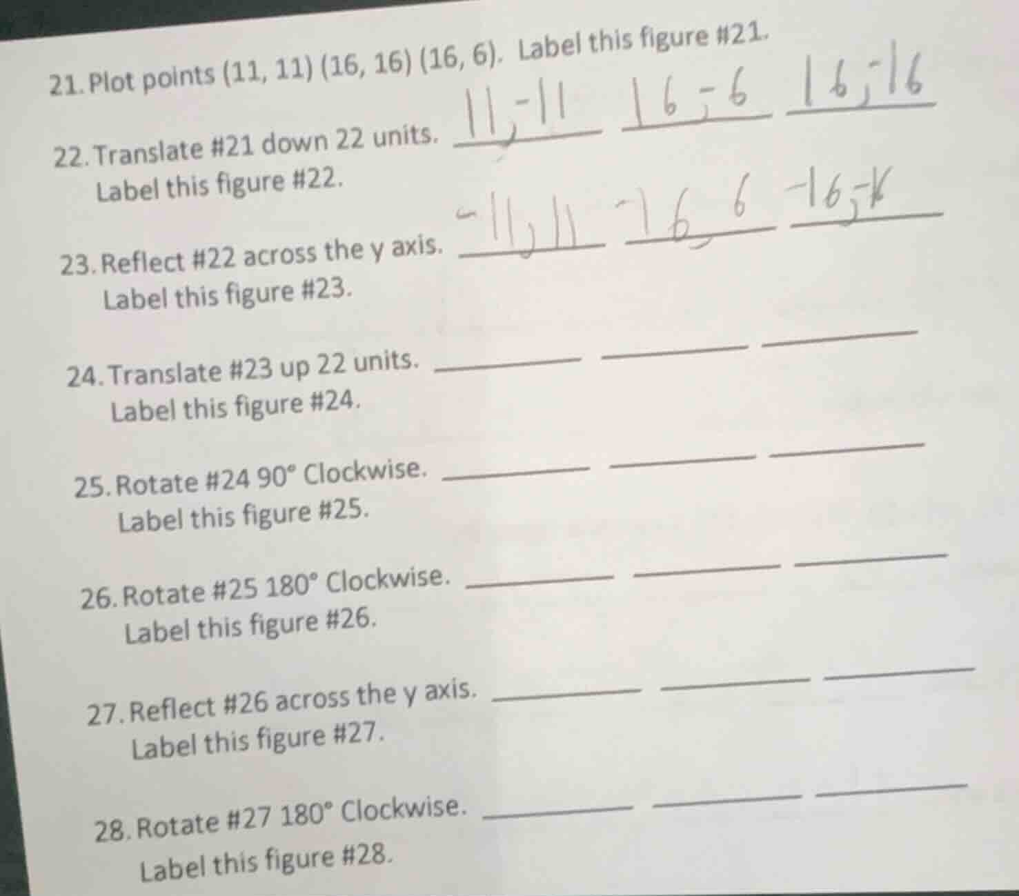 21. plot points (11, 11) (16, 16) (16, 6). label this figure #21. 22. t…