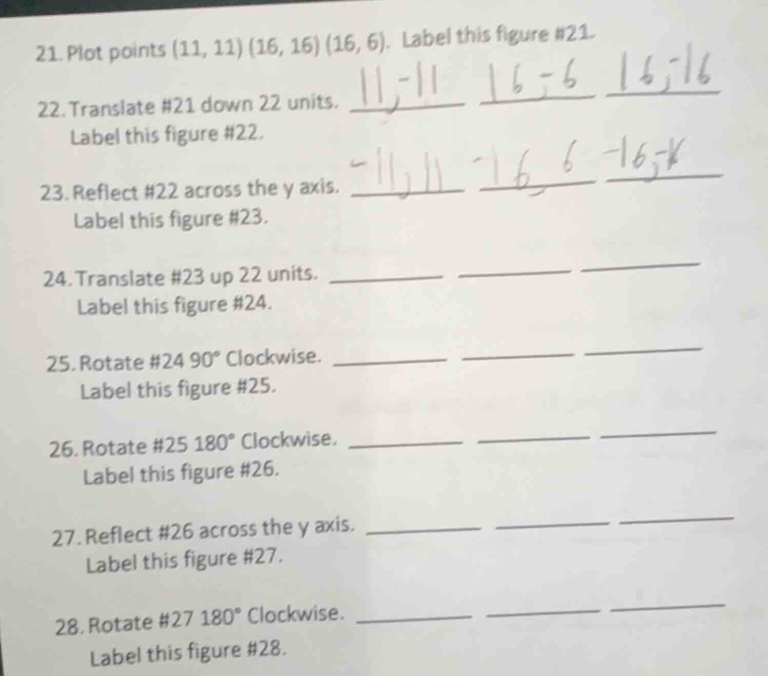 21. plot points (11, 11) (16, 16) (16, 6). label this figure #21. 22. t…