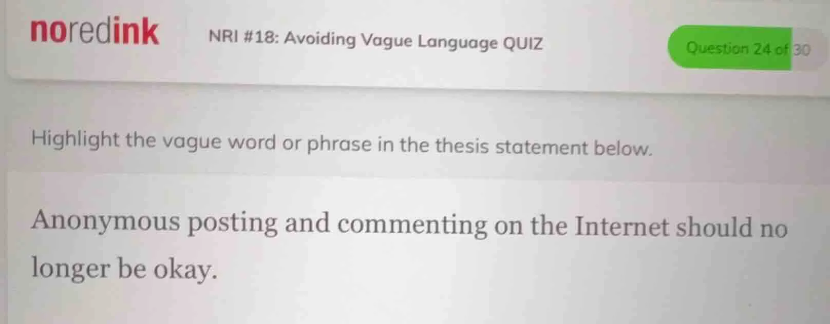 highlight the vague word or phrase in the thesis statement below. anony…