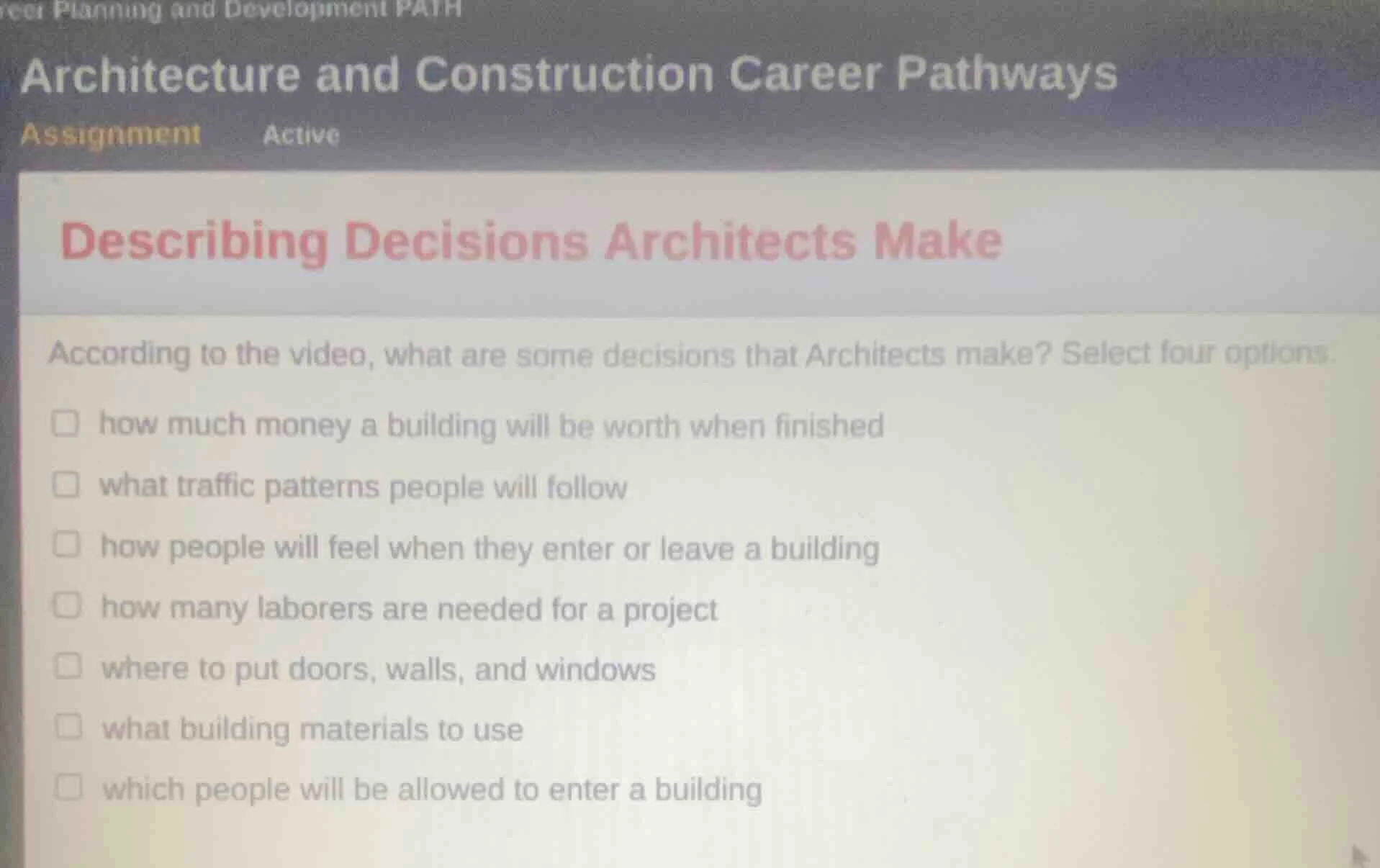 architecture and construction career pathways assignment active describ…
