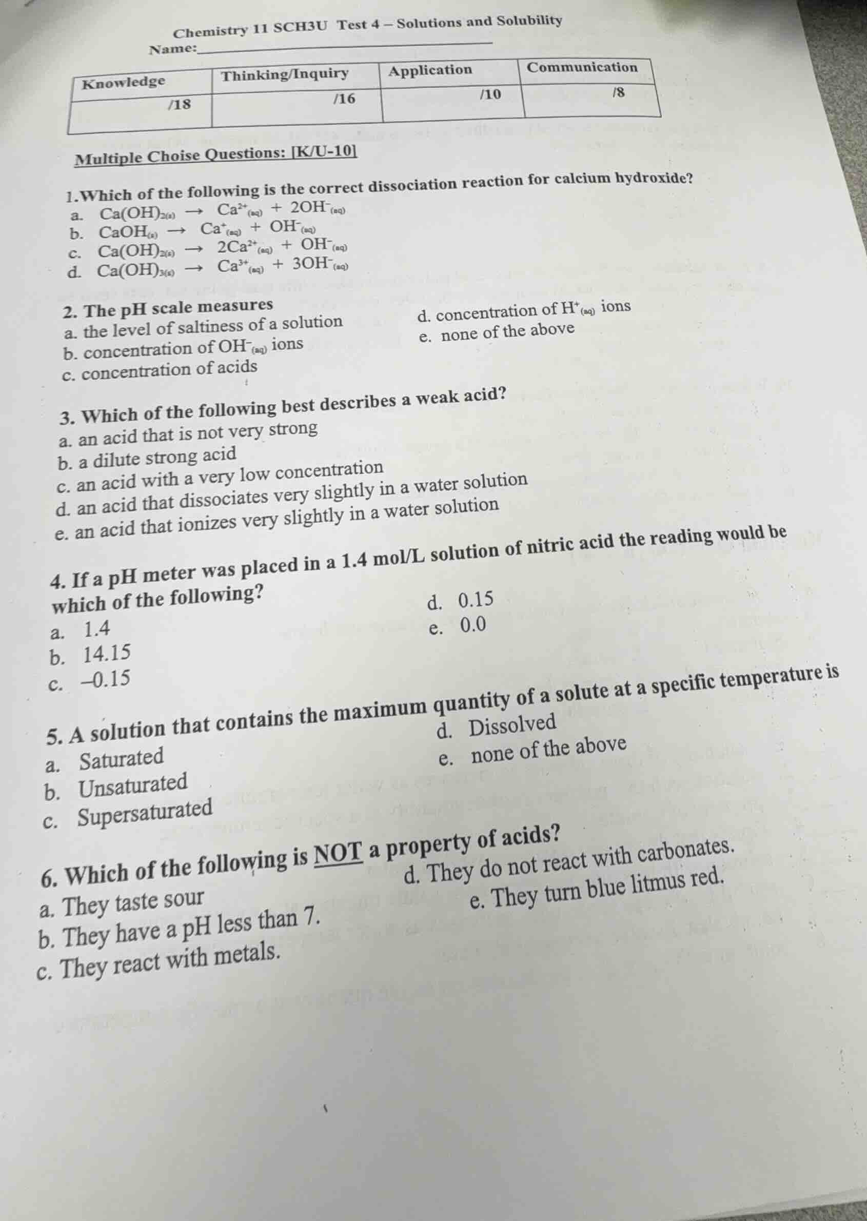 chemistry 11 sch3u test 4 – solutions and solubility name:_____________…