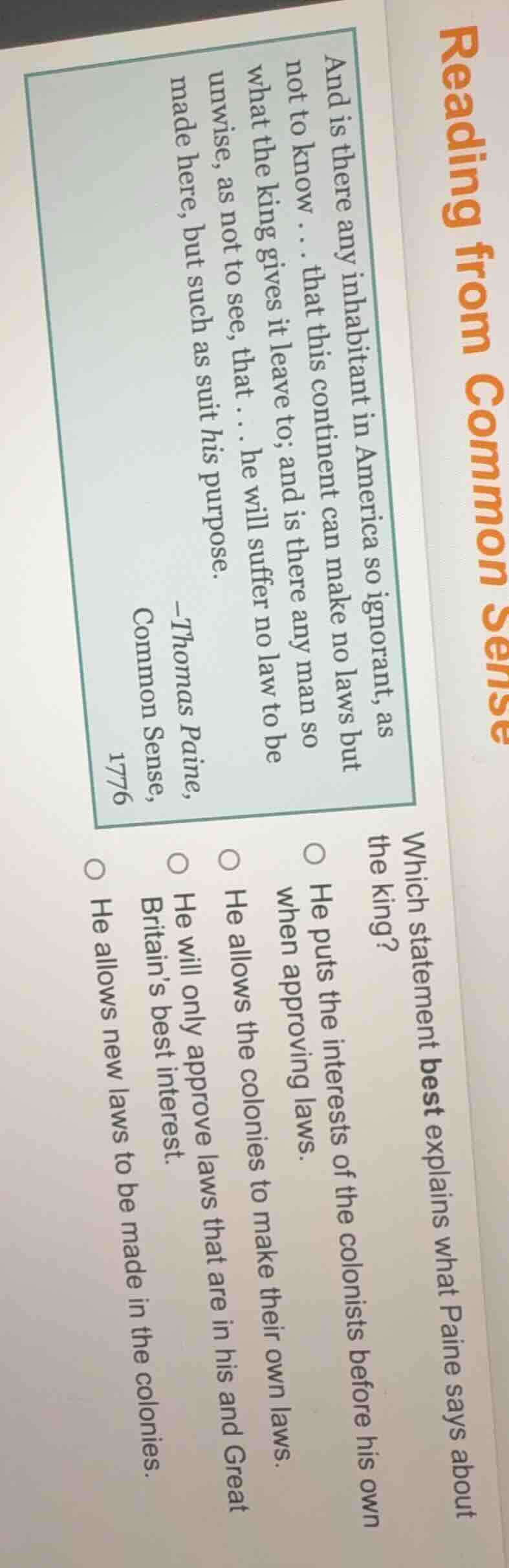 reading from common sense and is there any inhabitant in america so ign…