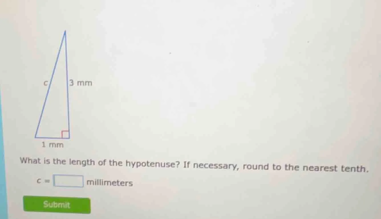 what is the length of the hypotenuse? if necessary, round to the neares…
