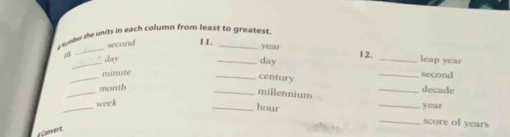 number the units in each column from least to greatest. 10. ____ second…