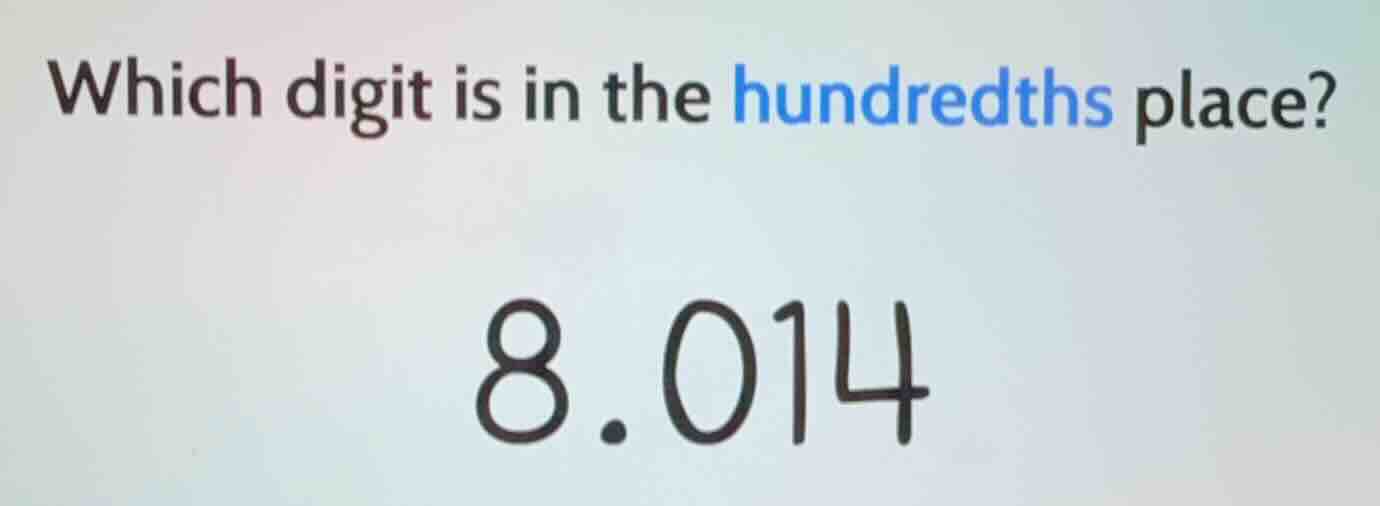 which digit is in the hundredths place? 8.014